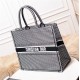 LARGE Dior BOOK TOTE Houndstooth Embroidery Black and White High