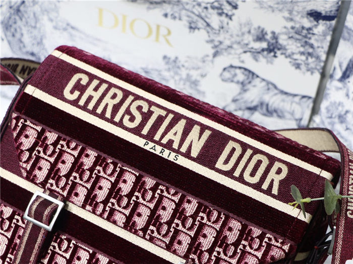 MEDIUM DiorCAMP BAG Dior Oblique Embroidery Velvet Burgundy High