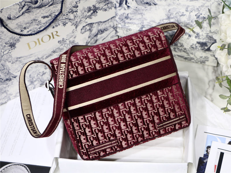 MEDIUM DiorCAMP BAG Dior Oblique Embroidery Velvet Burgundy High