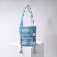 Dior BUBBLE BUCKET BAG Houndstooth Embroidery Sky Blue High