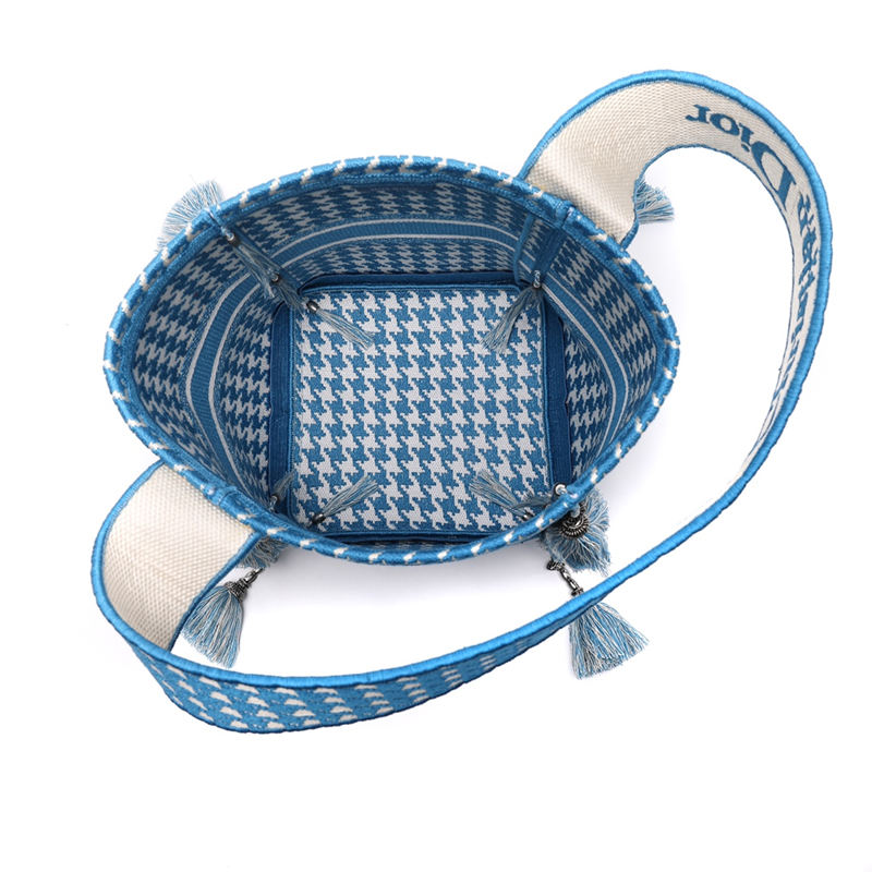 Dior BUBBLE BUCKET BAG Houndstooth Embroidery Sky Blue High