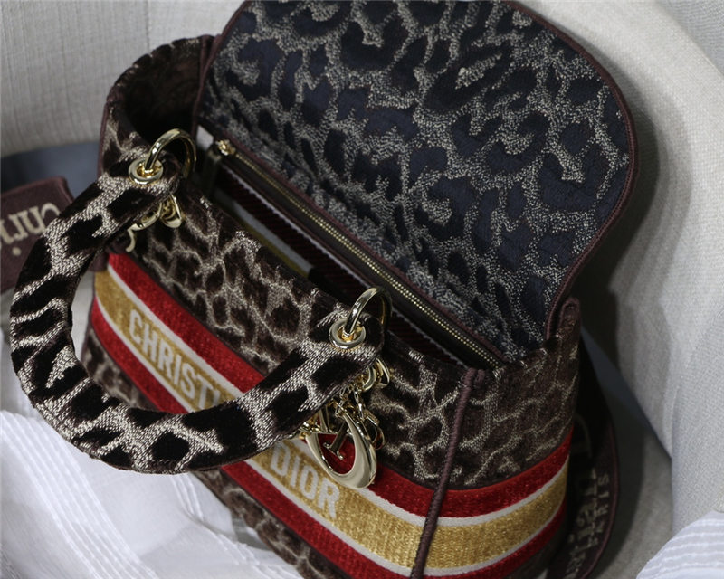 MEDIUM LADY D-LITE BAG Leopard-Effect Embroidered Velvet High