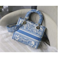 MEDIUM LADY D-LITE BAG Toile de Jouy Reverse Embroidery Blue High