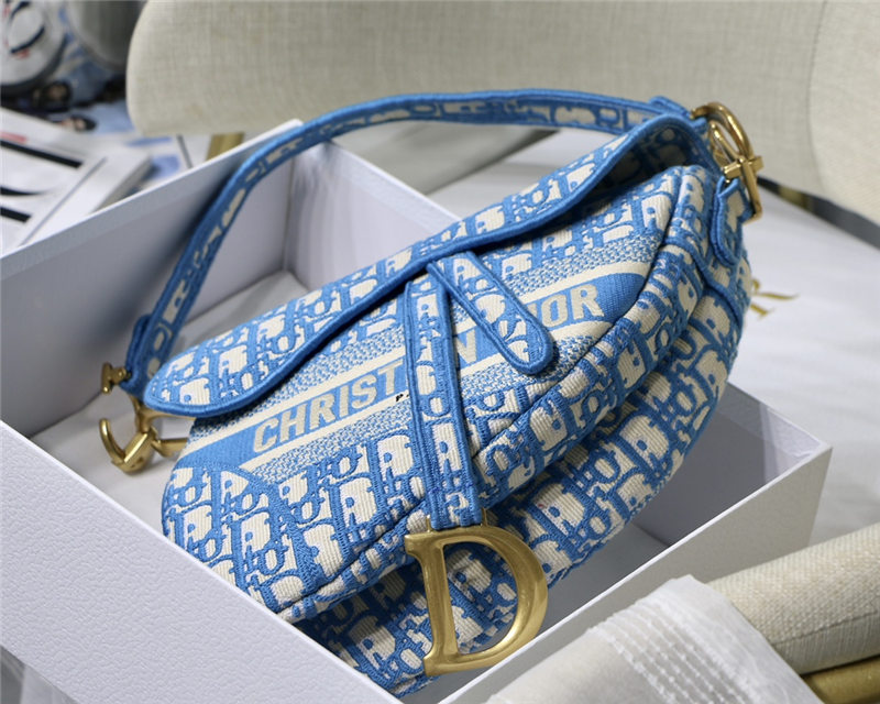 SADDLE BAG Dior Oblique Embroidery Blue High