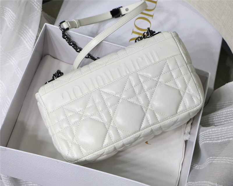 MEDIUM Dior CARO BAG Quilted Macrocannage Calfskin White High