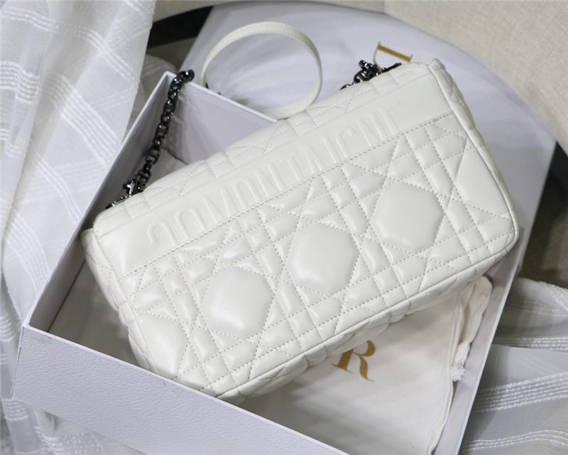 LARGE Dior CARO BAG Quilted Macrocannage Calfskin White High