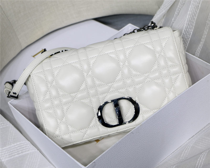 LARGE Dior CARO BAG Quilted Macrocannage Calfskin White High