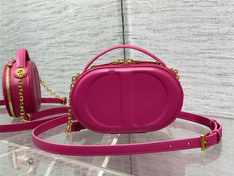 CD SIGNATURE OVAL CAMERA BAG Calfskin with Embossed CD Signature Fuchsia High