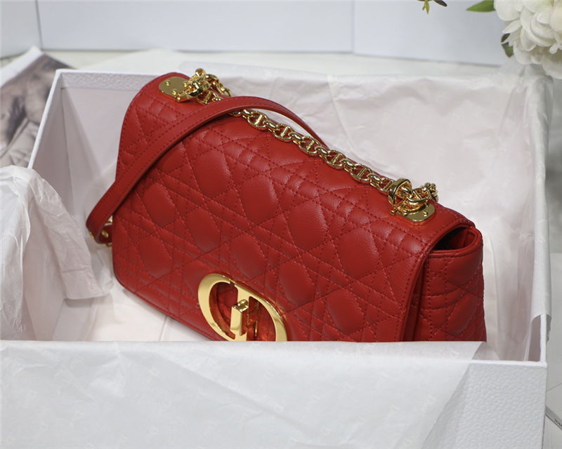 MEDIUM Dior CARO BAG Supple Cannage Calfskin Red High