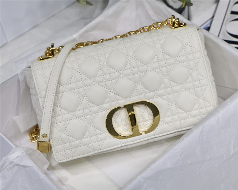 MEDIUM Dior CARO BAG Supple Cannage Calfskin White High