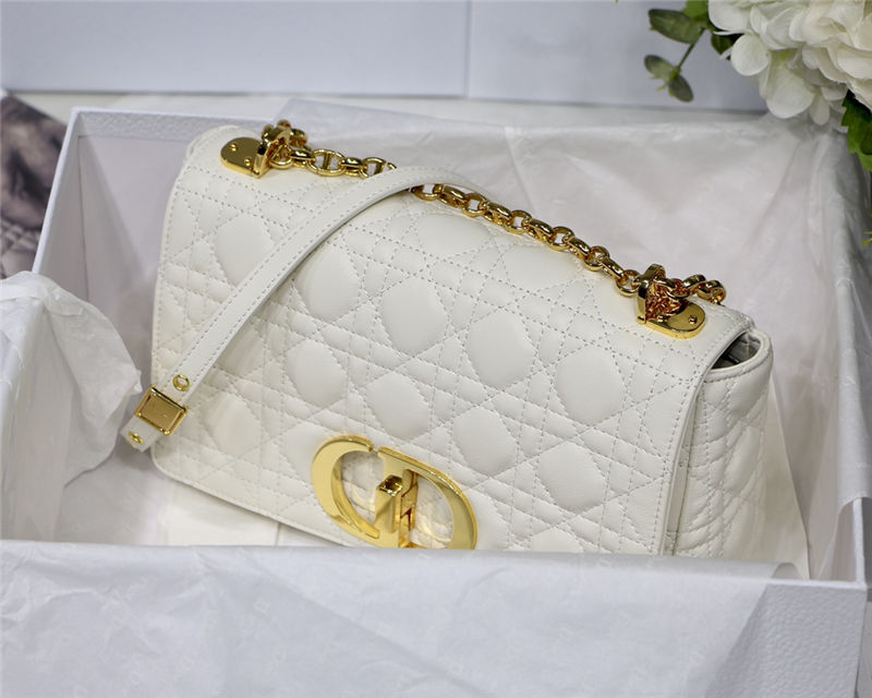 MEDIUM Dior CARO BAG Supple Cannage Calfskin White High