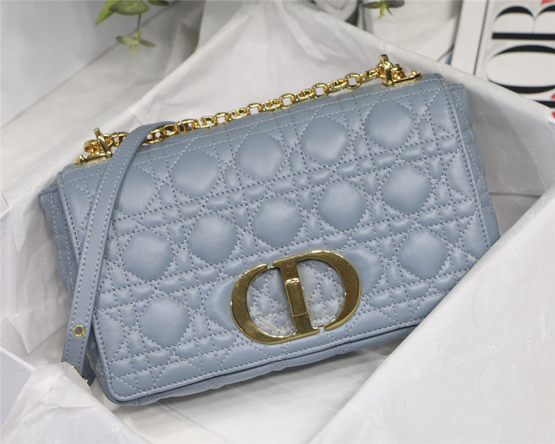 MEDIUM Dior CARO BAG Supple Cannage Calfskin Light Blue High