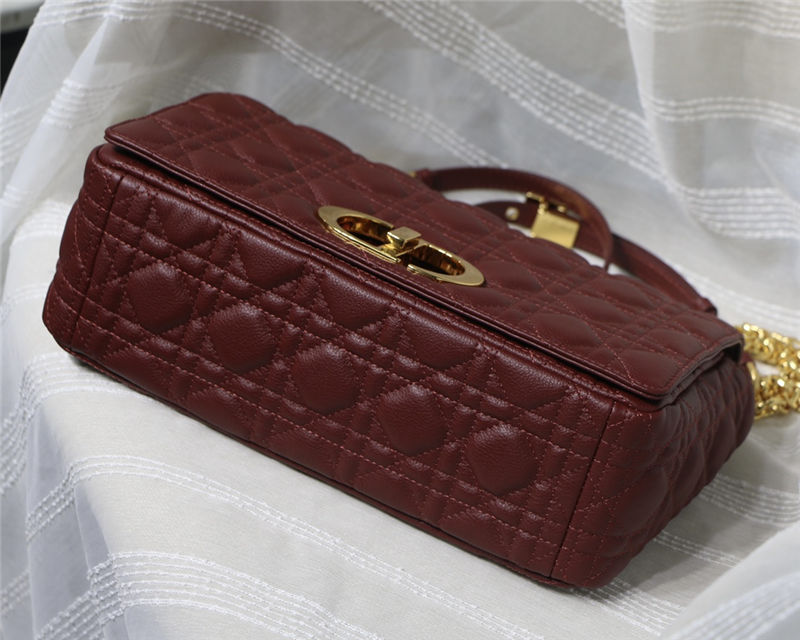 LARGE Dior CARO BAG Supple Cannage Calfskin Burgundy High