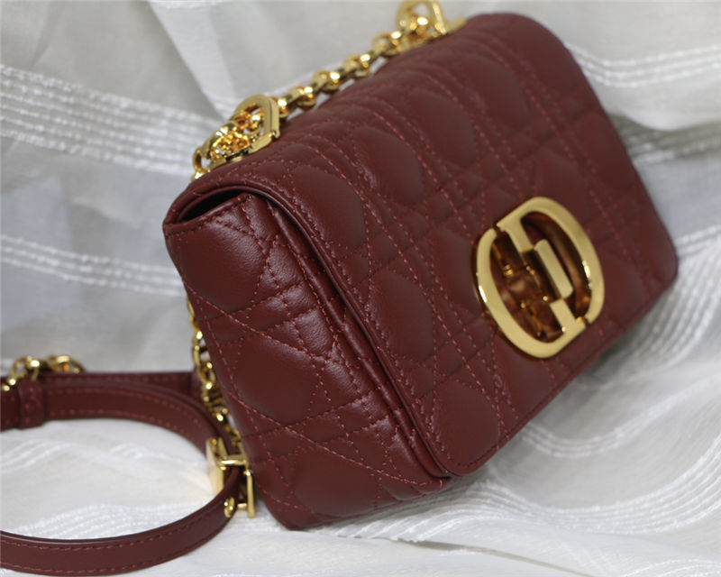 SMALL Dior CARO BAG Supple Cannage Calfskin Burgundy High