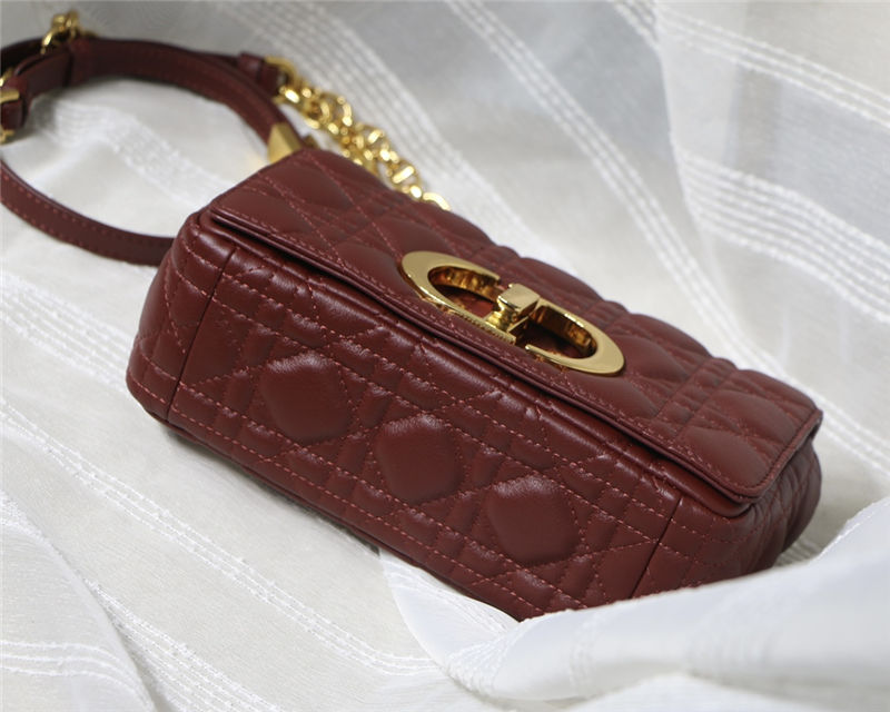 SMALL Dior CARO BAG Supple Cannage Calfskin Burgundy High