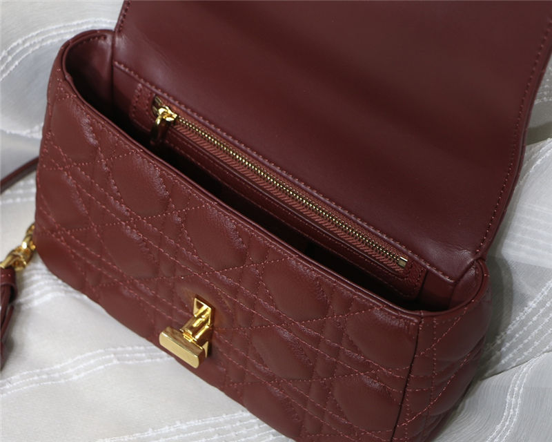 SMALL Dior CARO BAG Supple Cannage Calfskin Burgundy High