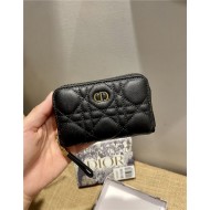 Dior CARO DETACHABLE CARD HOLDER Supple Cannage Calfskin Black High