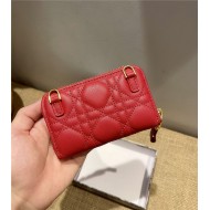 Dior CARO DETACHABLE CARD HOLDER Supple Cannage Calfskin Red High