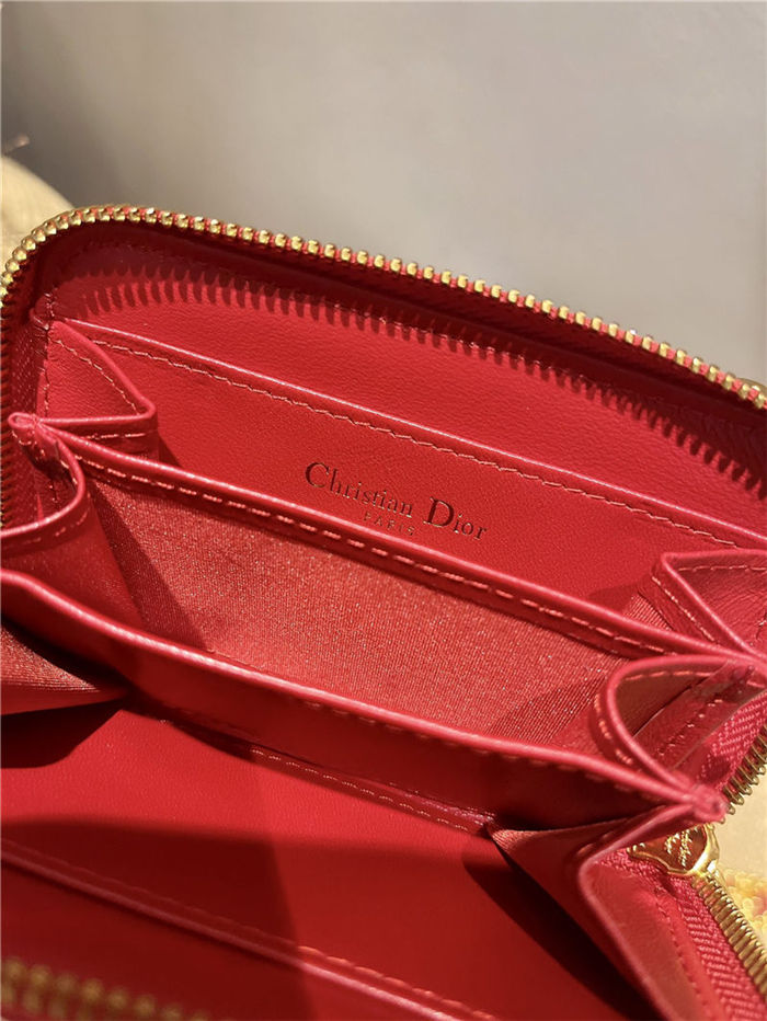 Dior CARO DETACHABLE CARD HOLDER Supple Cannage Calfskin Red High