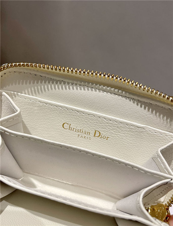 Dior CARO DETACHABLE CARD HOLDER Supple Cannage Calfskin White High