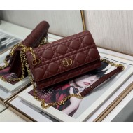 Dior CARO BELT POUCH WITH CHAIN Supple Cannage Calfskin Burgundy High