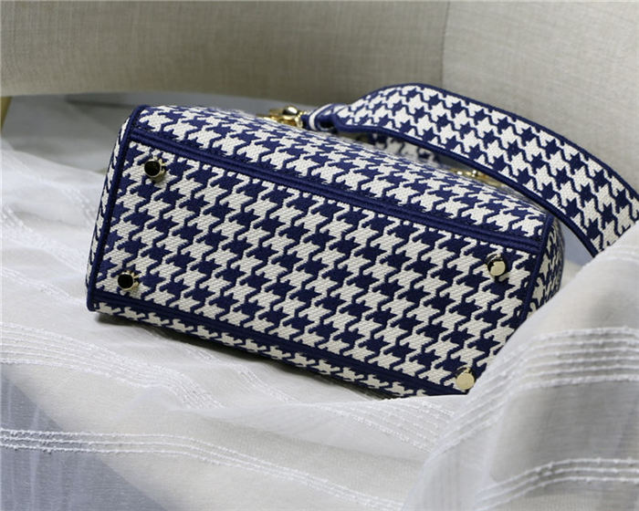 MEDIUM LADY D-LITE BAG Houndstooth Embroidery Blue High