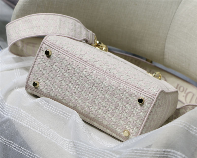 MEDIUM LADY D-LITE BAG Houndstooth Embroidery Pink High