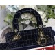 MEDIUM LADY D-LITE BAG Crocodile-Effect Embroidered Velvet Blue High