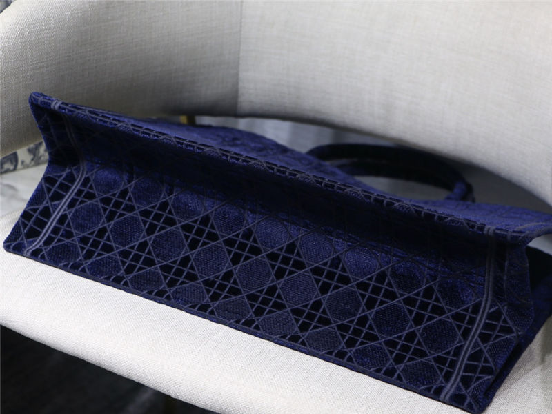 LARGE Dior BOOK TOTE Velvet Cannage Embroidery Denim Blue High