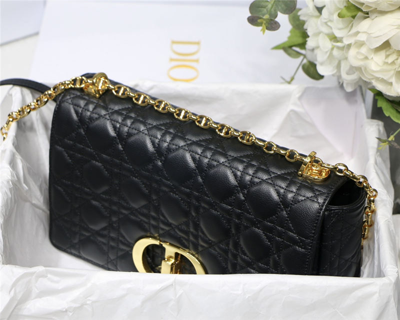 LARGE Dior CARO BAG Supple Cannage Calfskin Black High