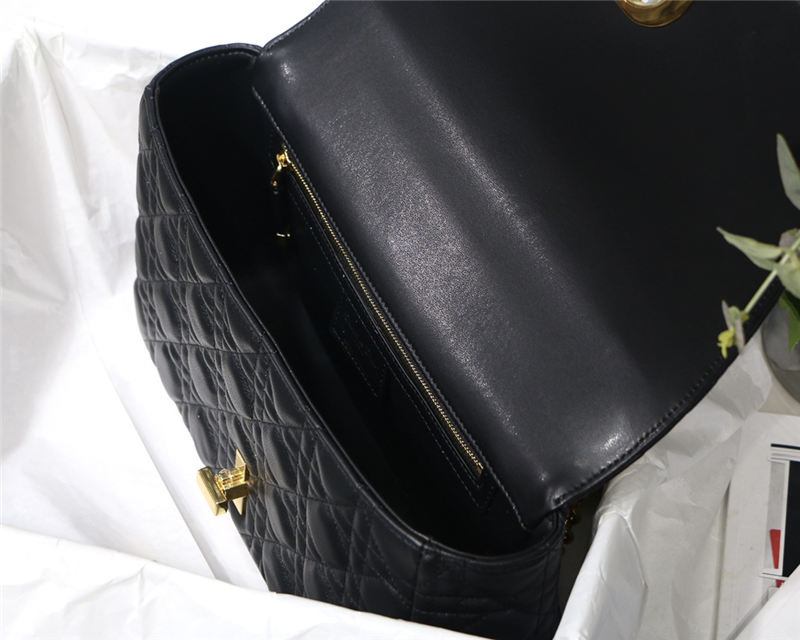 LARGE Dior CARO BAG Supple Cannage Calfskin Black High