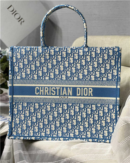 LARGE Dior BOOK TOTE Dior Oblique Embroidery Blue High