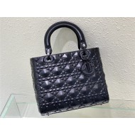 MEDIUM LADY Dior Cannage Calfskin with Diamond Motif Black High