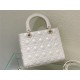 MEDIUM LADY Dior Cannage Calfskin with Diamond Motif White High