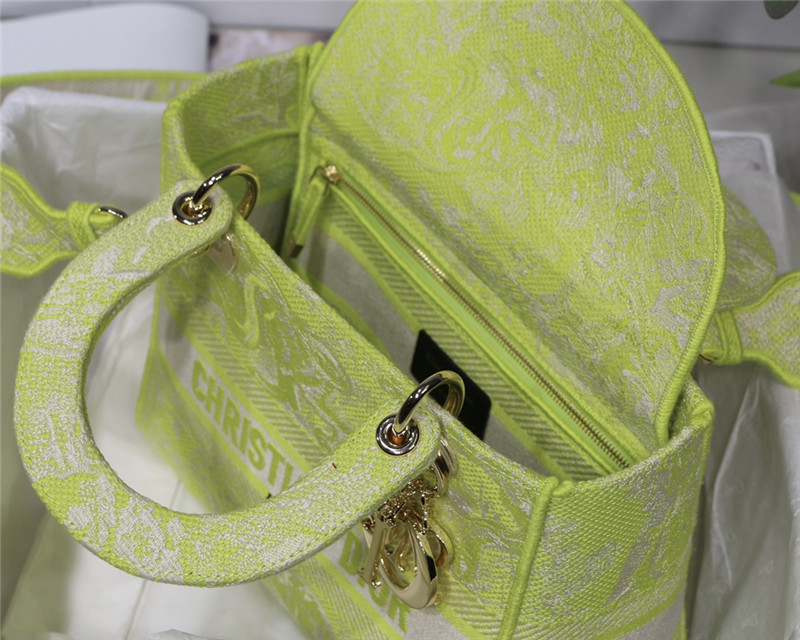 MEDIUM LADY D-LITE BAG Toile de Jouy Reverse Embroidery Lime High