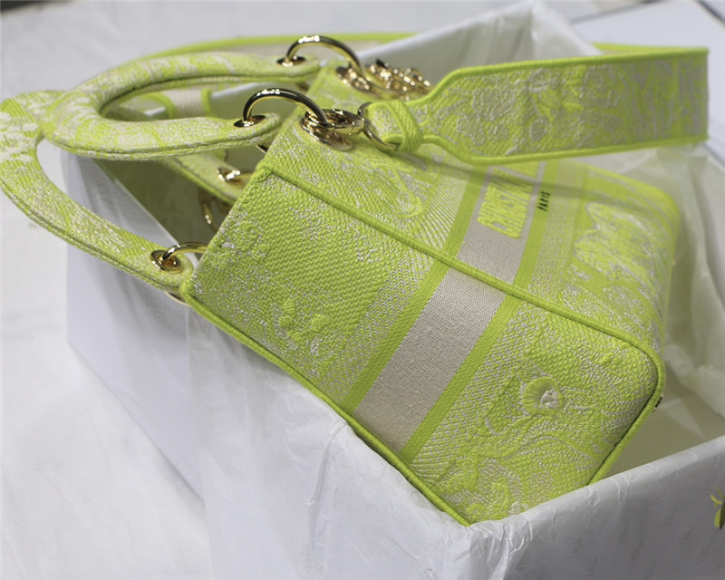 MEDIUM LADY D-LITE BAG Toile de Jouy Reverse Embroidery Lime High