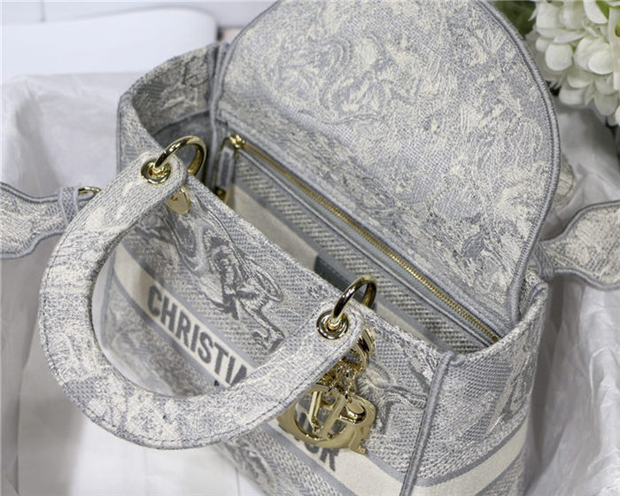 MEDIUM LADY D-LITE BAG Toile de Jouy Reverse Embroidery Gray High