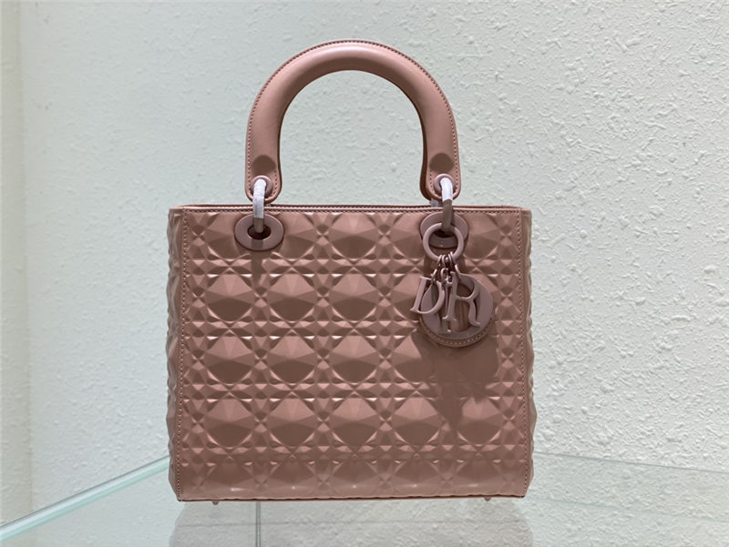 MEDIUM LADY Dior Cannage Calfskin with Diamond Motif Pink High