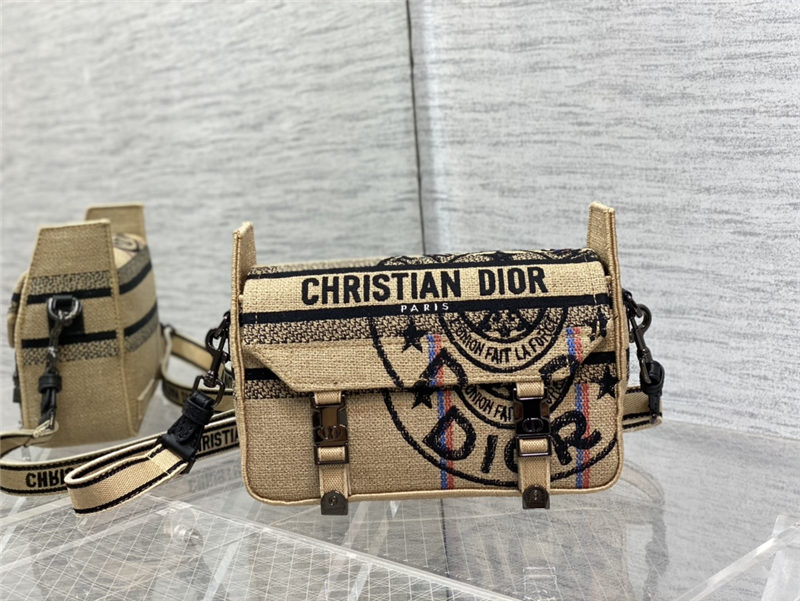 SMALL DiorCAMP BAG Jute Canvas Embroidered with Dior Union Motif High