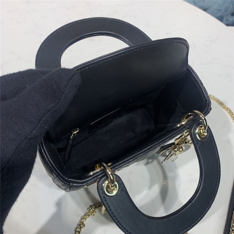 MINI LADY Dior BAG Cannage Lambskin Enamel Black High