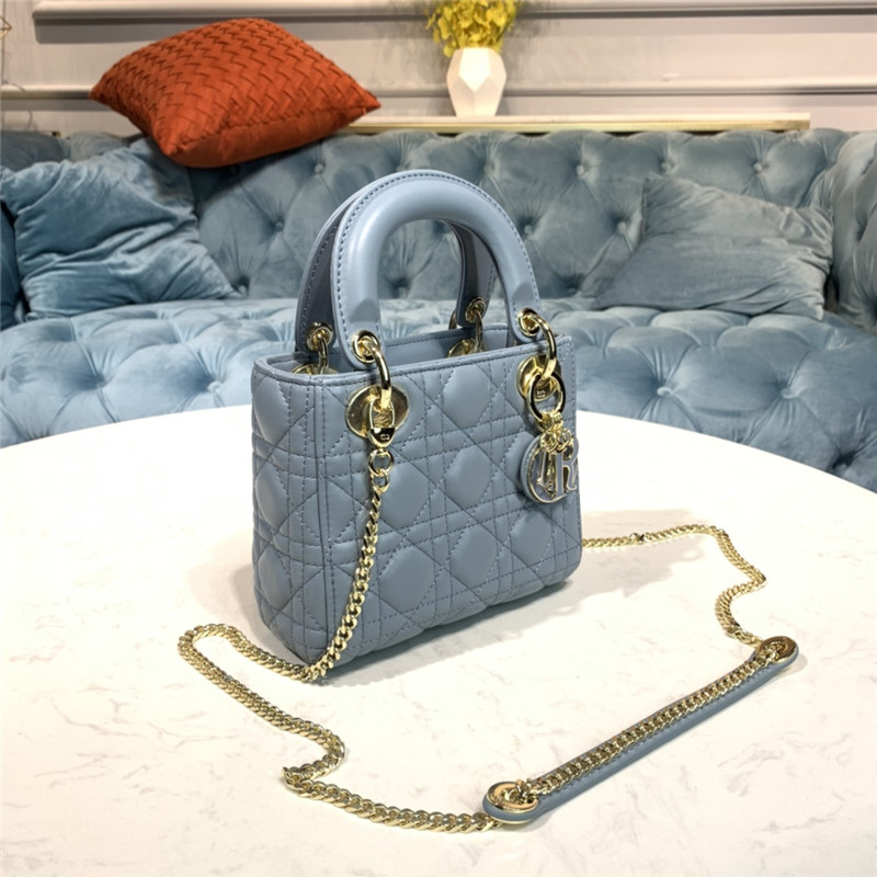 MINI LADY Dior BAG Cannage Lambskin Enamel Blue High