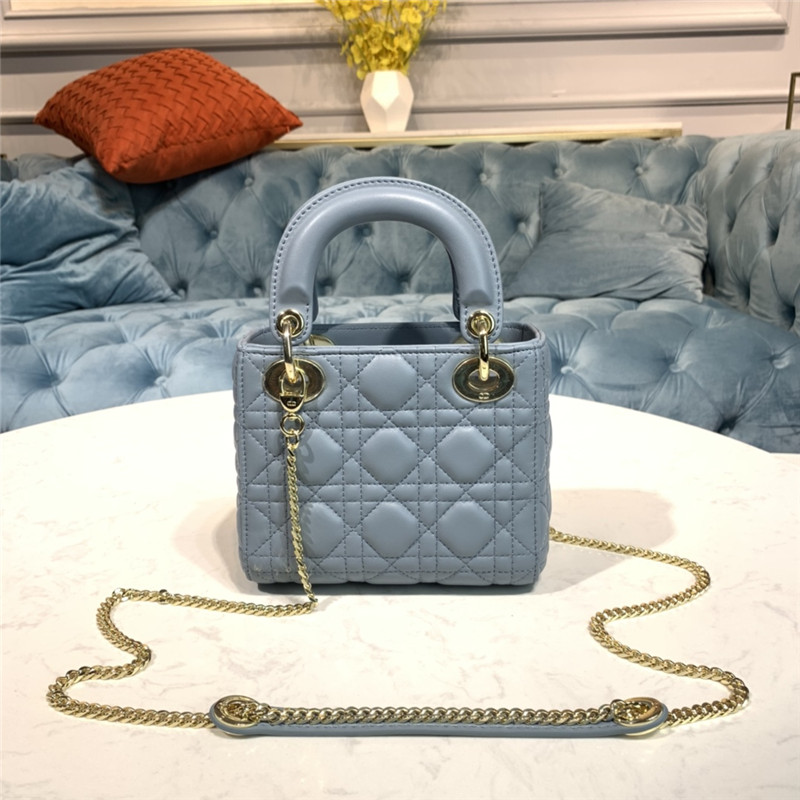 MINI LADY Dior BAG Cannage Lambskin Enamel Blue High