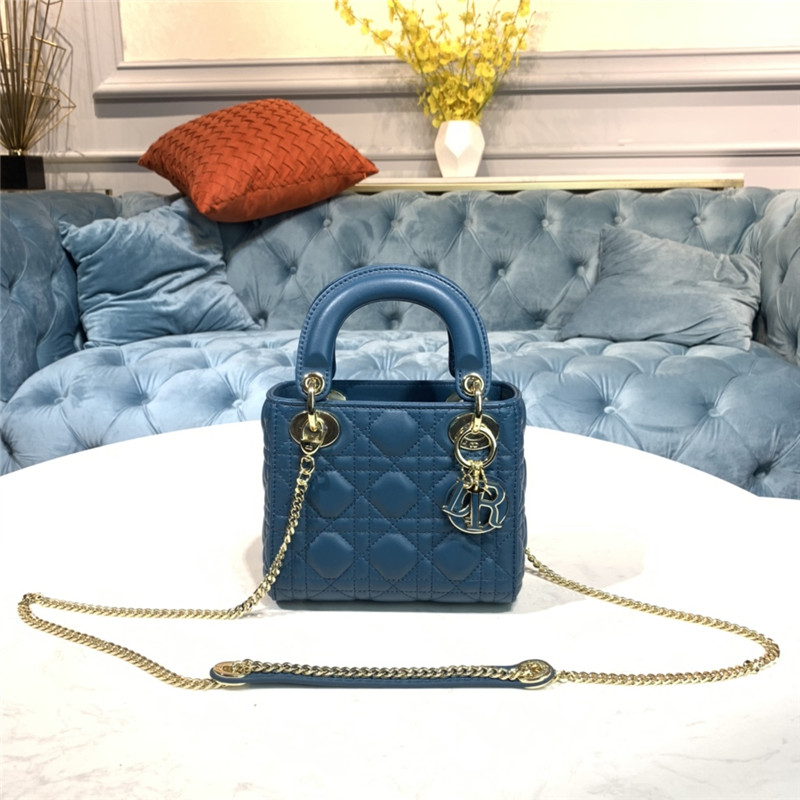 MINI LADY Dior BAG Cannage Lambskin Enamel Blue-Deep High