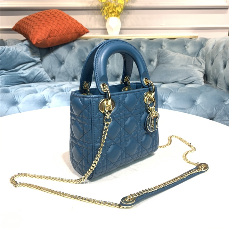 MINI LADY Dior BAG Cannage Lambskin Enamel Blue-Deep High