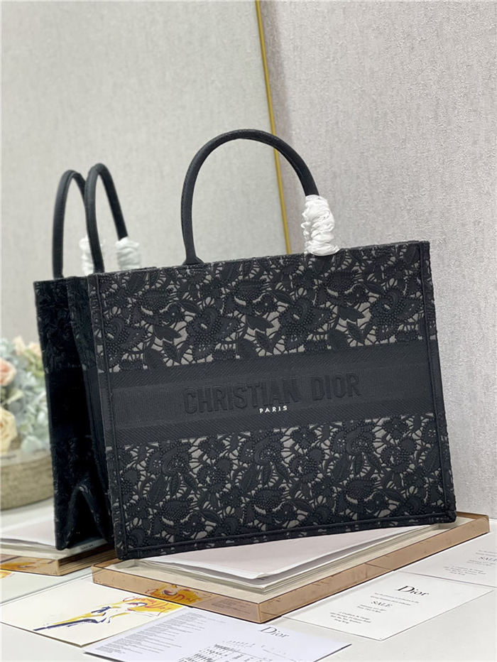 LARGE Dior BOOK TOTE Embroidery with Macramé Effect High