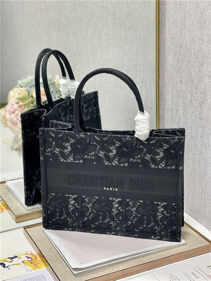 MEDIUM Dior BOOK TOTE Embroidery with Macramé Effect High