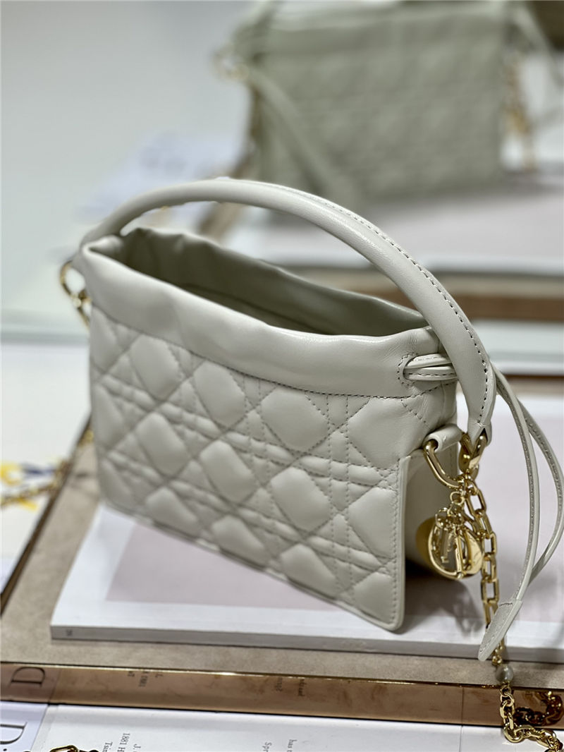 LADY DIOR TOP HANDLE DRAWSTRING MINI BAG White High