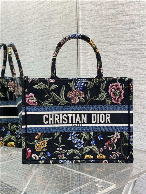 MEDIUM Dior BOOK TOTE Dior Petites Fleurs Embroidery Black High