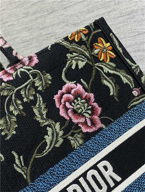 LARGE Dior BOOK TOTE Dior Petites Fleurs Embroidery Black High