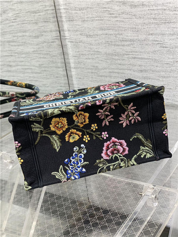 SMALL Dior BOOK TOTE Dior Petites Fleurs Embroidery Black High